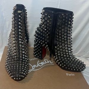 Christian Louboutin Black Silver Studded Ankle Boots Size 38